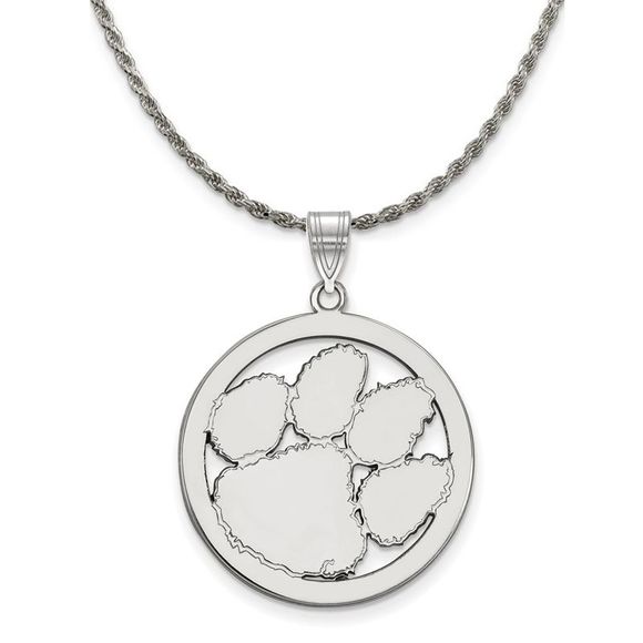 Sterling Silver Clemson U Large Circle Pendant Necklace -...